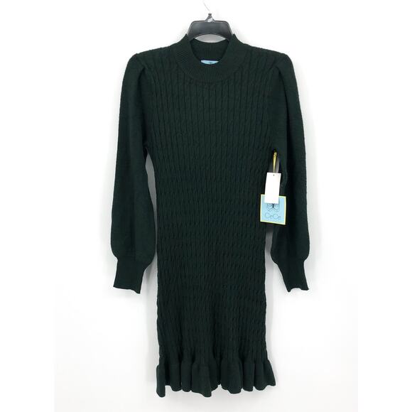 CECE Women's Cable Knit Sweater Dress M Green Forest Shadow Pullover NWT - Picture 4 of 11